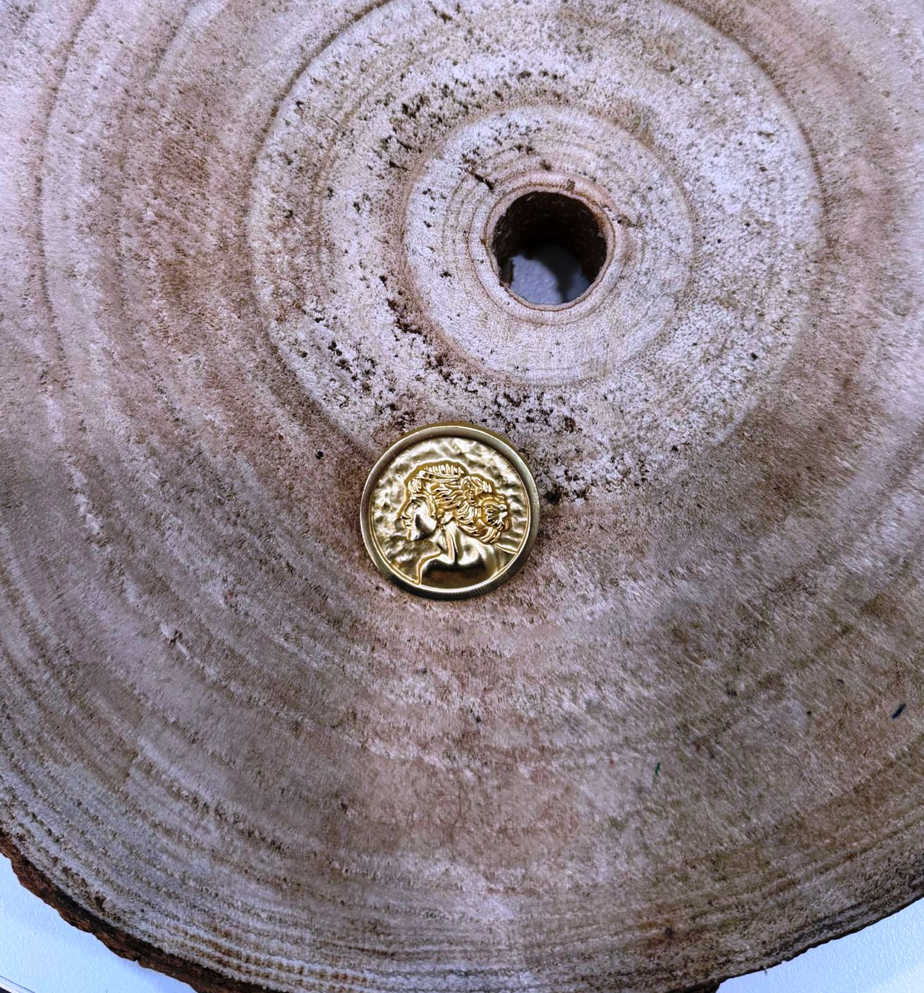 Broche dorado mate moneda antigua.